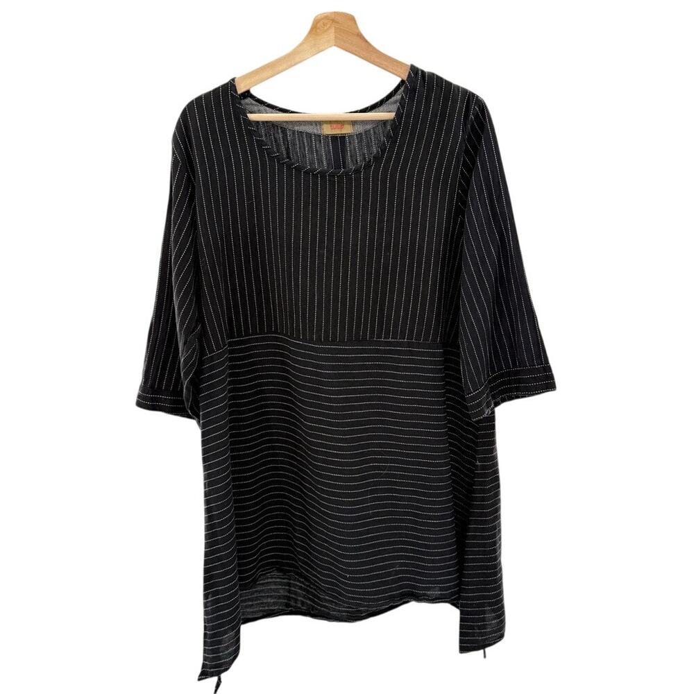 Tulip Clothing Black White Striped Pull Over Tunic Shirt M Oversized Lagenlook